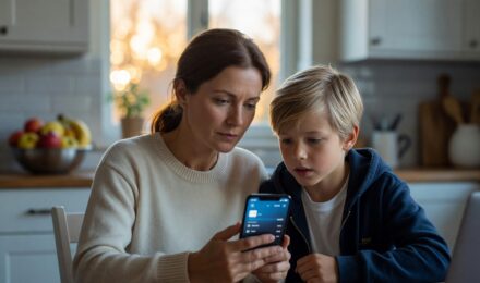 Parent setting up phone parental controls on a smartphone to protect their child online