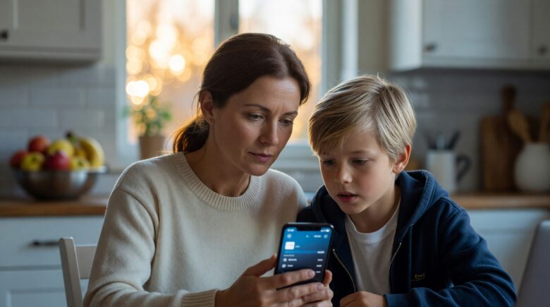 Parent setting up phone parental controls on a smartphone to protect their child online