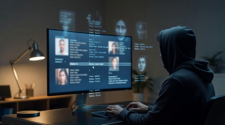 Person requesting data deletion from an AI system symbolizing the right to be forgotten in the age of artificial intelligence