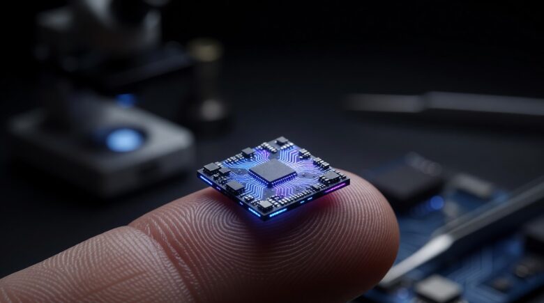 Illustration showing smaller AI models becoming more efficient and compact over time