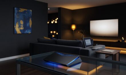 Wi-Fi 7 router on a desk showcasing next-generation home networking technology