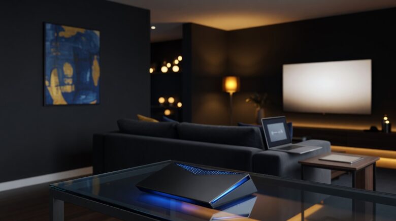 Wi-Fi 7 router on a desk showcasing next-generation home networking technology