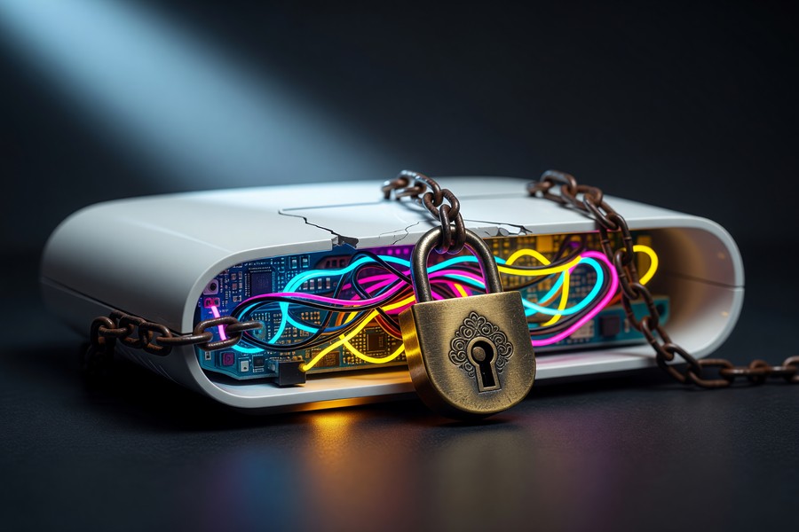 Close-up of Wi-Fi 7 router rear panel showing 2.5G WAN port, SFP+ port, and USB 3.0 ports