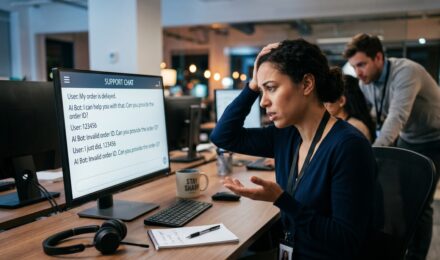 Team reviewing AI chatbot deployment mistakes on a customer support dashboard