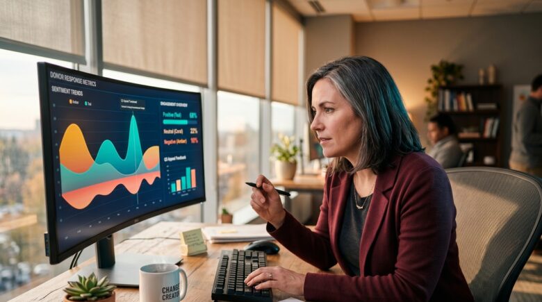 Nonprofit fundraiser using AI sentiment analysis dashboard to craft donation appeal letters