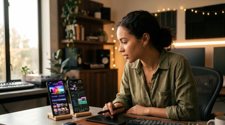 Side-by-side comparison of AI video editing apps and traditional mobile video editors on a smartphone screen