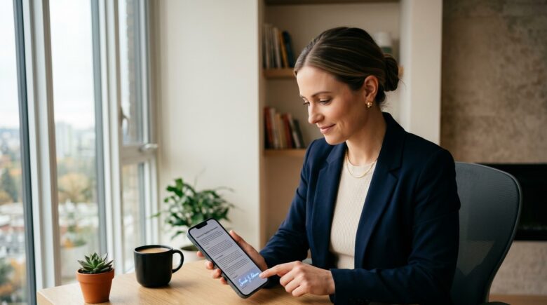 Person signing a contract on a smartphone using an e-signature app