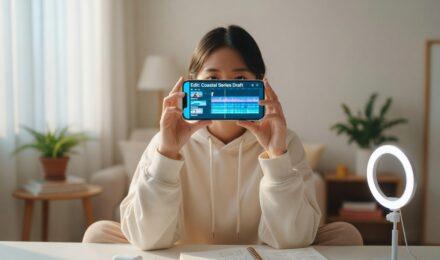 Person using a faceless YouTube video app on a smartphone to create and edit video content