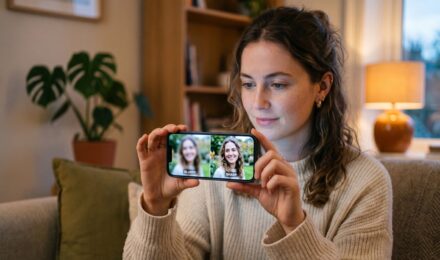 Smartphone screen showing a fix blurry photos app sharpening an out-of-focus image