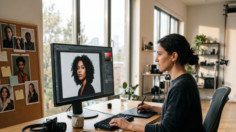 Photo background remover app showing precise edge detail on a portrait cutout