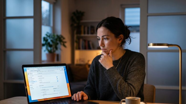 Browser privacy settings panel open on a laptop screen in 2026
