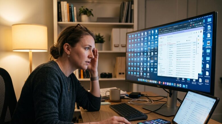 Person organizing digital files on laptop to avoid common digital declutter mistakes