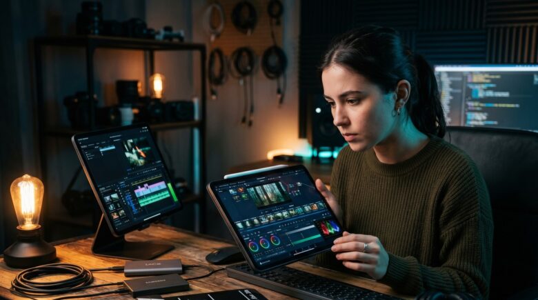 DaVinci Resolve Mobile vs LumaFusion side-by-side comparison on iPad for professional video editing
