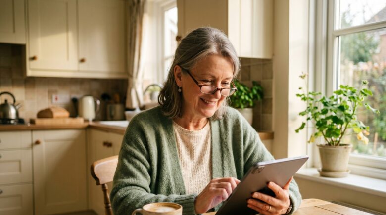 Older adult confidently using a tablet to navigate the digital world independently