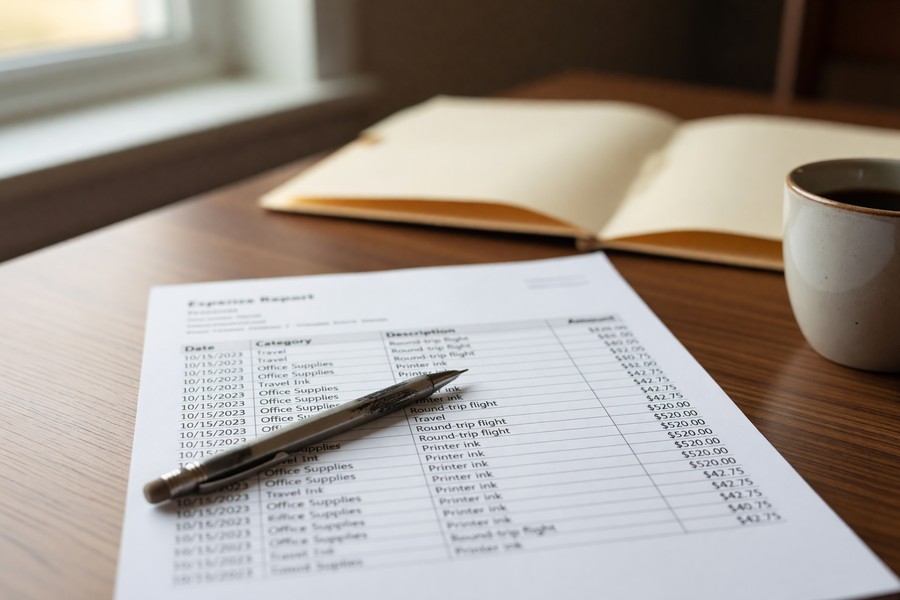 Side-by-side comparison of expense tracker app tax report and IRS Schedule C form