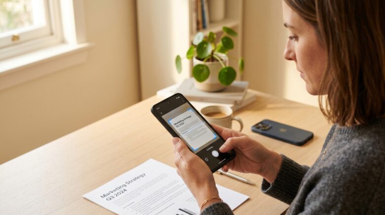 Side-by-side comparison of phone scanning apps and built-in camera scan on a smartphone screen