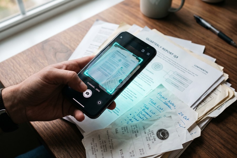 Side-by-side comparison of a document scanned with a phone camera versus Adobe Scan app