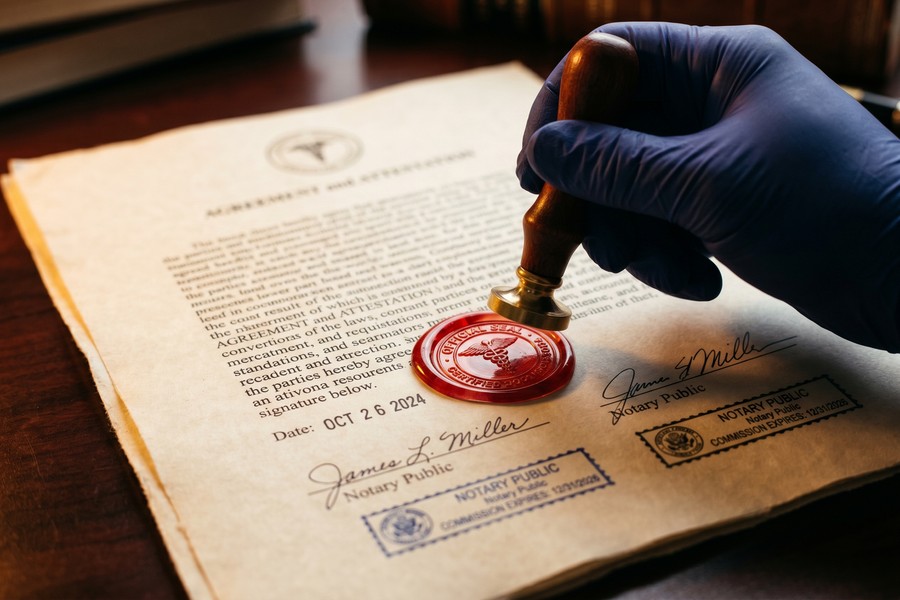 Business professional scanning a multi-page contract with a phone scanning app at a desk