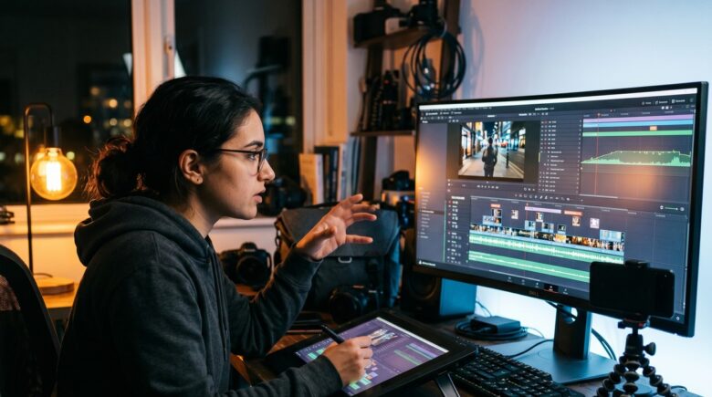 Smartphone displaying pro mobile video editing techniques in a professional editing app timeline