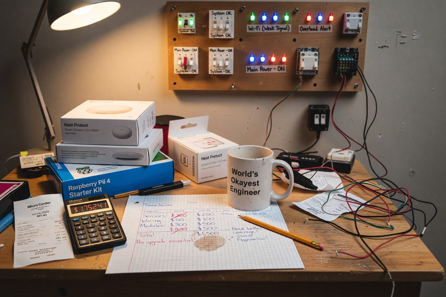Home Assistant dashboard showing room-by-room automation controls and energy usage on a tablet