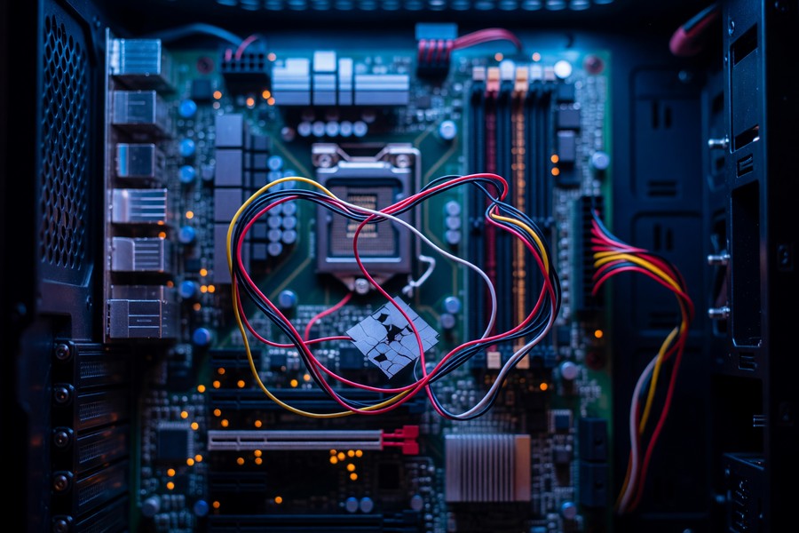 Exploded view of a gaming laptop showing vapor chamber, heat pipes, and dual-fan cooling system